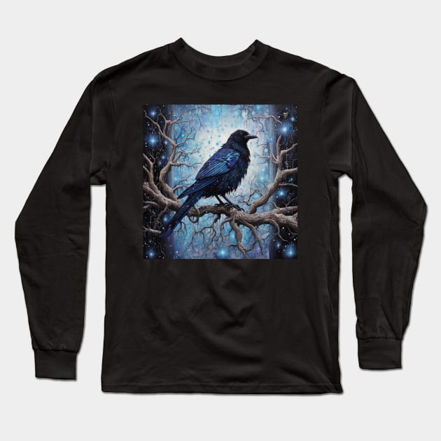 Raven In Winter Long Sleeve T-Shirt by Enchanted Reverie